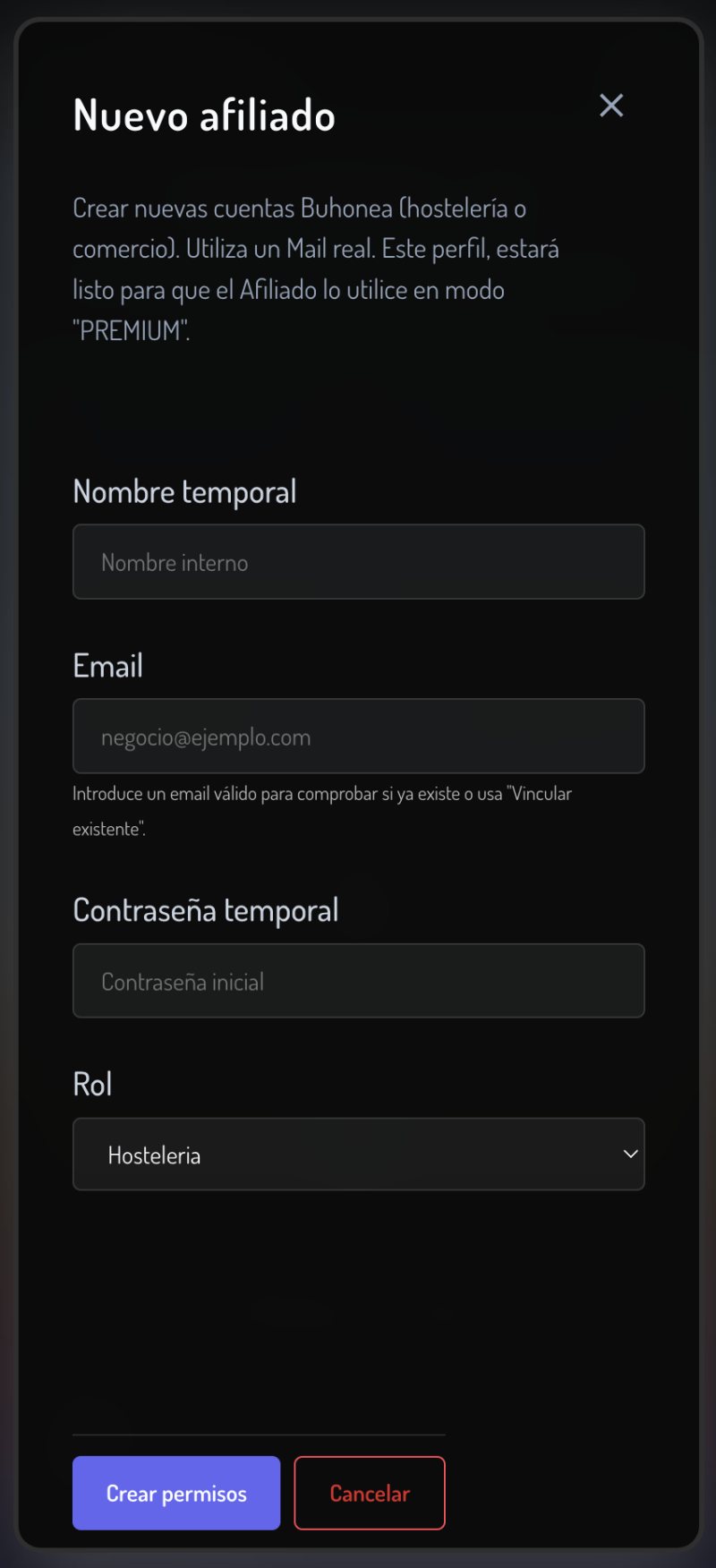 Afiliados — crear, invitar, pausar